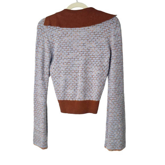 NWT Free People Vintage Blue Combo Collar Cropped Sweater Bell Sleeves XS - Picture 8 of 11